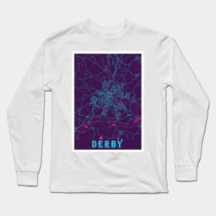 Derby Neon City Map, Derby Minimalist City Map Art Print Long Sleeve T-Shirt